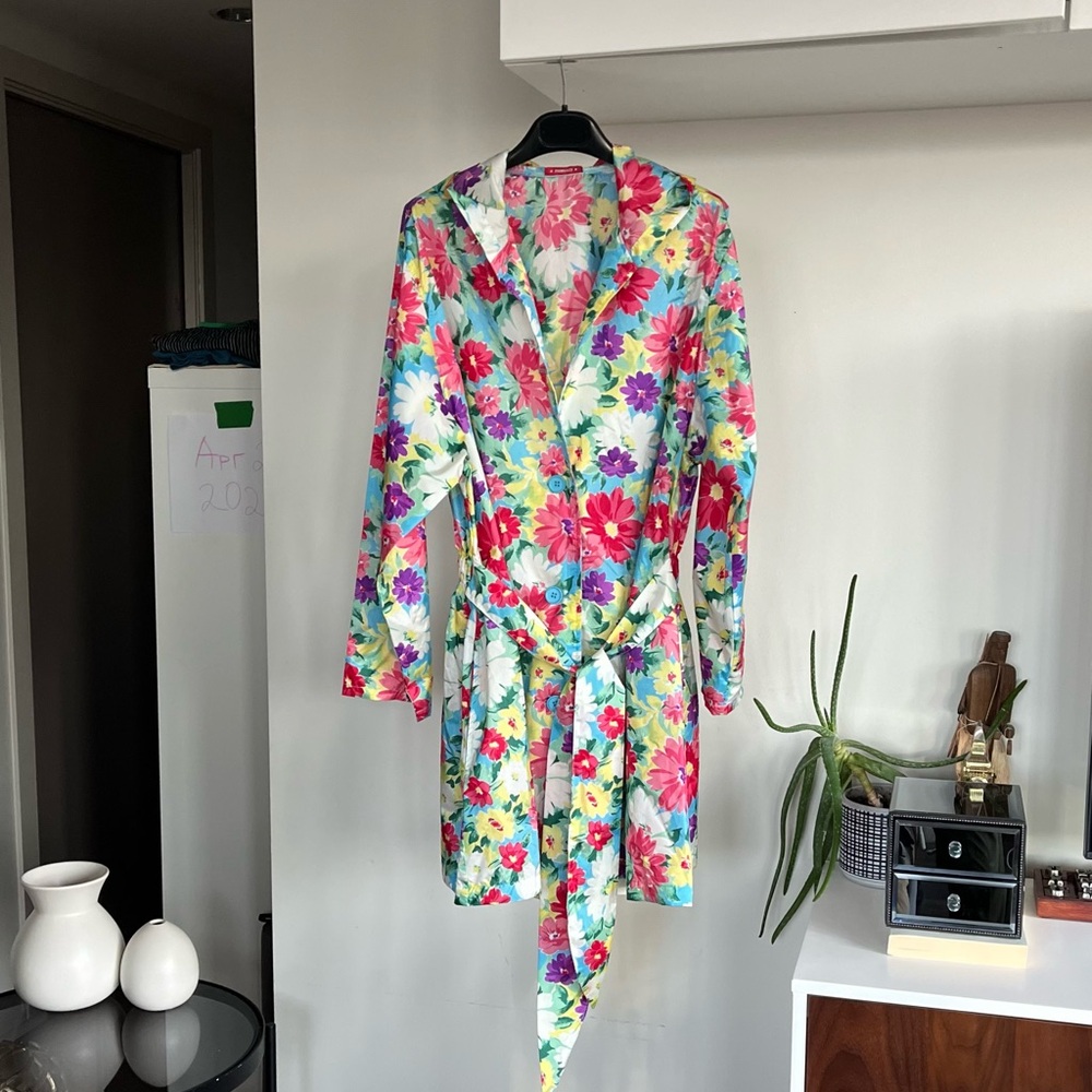 Vintage 1990s Tropical Floral Boho Spring Relaxed Oversized Hooded Jacket Sz S/M